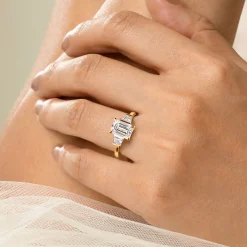 Online Gabriel & Co. Kenia - 14K Yellow Gold Emerald Cut Three Stone Diamond Engagement Ring