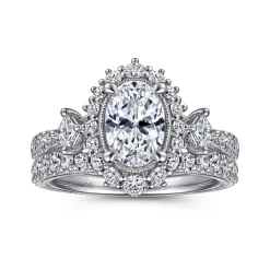Online Gabriel & Co. Kinsley - Vintage Inspired 14K White Gold Fancy Halo Oval Diamond Engagement Ring