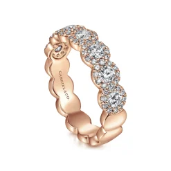 Clearance Gabriel & Co. Kios - 14K Rose Gold Round Diamond Halo Anniversary Band - 0.95 ct