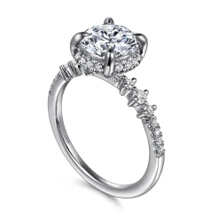 Hot Gabriel & Co. Kitty - 14K White Gold Round Hidden Halo Diamond Engagement Ring