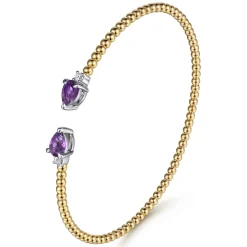 New Gabriel & Co. 14K Mix of White and Yellow Gold AM - Amethyst Bangle