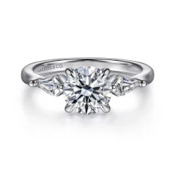 Online Gabriel & Co. Kristen - 14K White Gold Round Three Stone Diamond Engagement Ring with Kite Side Stones