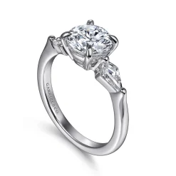 Online Gabriel & Co. Kristen - 14K White Gold Round Three Stone Diamond Engagement Ring with Kite Side Stones