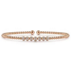 Gabriel & Co. 14K Rose Gold Bujukan Bead and Cluster Diamond Bangle