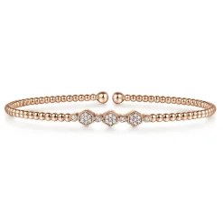 Clearance Gabriel & Co. 14K Rose Gold Bujukan Bead and Hexagon Cluster Diamond Bangle