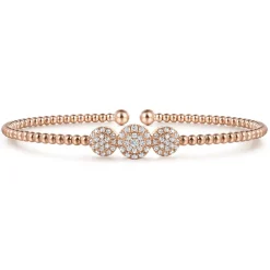 Sale Gabriel & Co. 14K Rose Gold Bujukan Bead Cuff Bracelet with Three Pave Diamond Stations