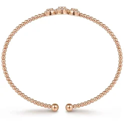 Sale Gabriel & Co. 14K Rose Gold Bujukan Bead Cuff Bracelet with Three Pave Diamond Stations