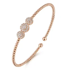 Sale Gabriel & Co. 14K Rose Gold Bujukan Bead Cuff Bracelet with Three Pave Diamond Stations