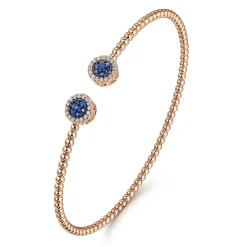 Hot Gabriel & Co. 14K Rose Gold Bujukan Bead Cuff Bracelet with Sapphire and Diamond Halo Caps