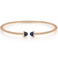 Gabriel & Co. 14K Rose Gold Bujukan Bead Cuff Bracelet with Sapphire Pave Caps