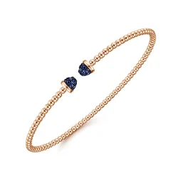 Gabriel & Co. 14K Rose Gold Bujukan Bead Cuff Bracelet with Sapphire Pave Caps
