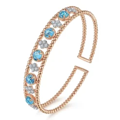 Online Gabriel & Co. 14K Rose Gold Bujukan Bead Diamond and Blue Topaz Cuff Bracelet
