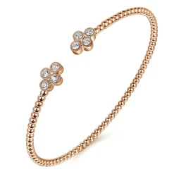 Discount Gabriel & Co. 14K Rose Gold Bujukan Bead Split Cuff Bracelet with Quatrefoil Diamond Endcaps