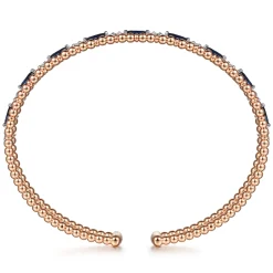 New Gabriel & Co. 14K Rose Gold Bujukan Cuff Bracelet with Marquise Sapphire and Round Diamonds