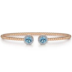 Clearance Gabriel & Co. 14K Rose Gold Bujukan Diamond Halo and Blue Topaz Bangle
