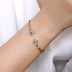 Best Gabriel & Co. 14K Rose Gold Bujukan Split Cuff Bracelet with Diamond Flower Caps
