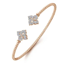 Best Gabriel & Co. 14K Rose Gold Bujukan Split Cuff Bracelet with Diamond Flower Caps