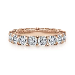 Best Gabriel & Co. 14K Rose Gold Cushion Cut Diamond Eternity Band with Heart Prongs - 4.06 ct