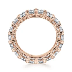 Best Gabriel & Co. 14K Rose Gold Cushion Cut Diamond Eternity Band with Heart Prongs - 4.06 ct