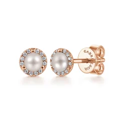 Clearance Gabriel & Co. 14K Rose Gold Diamond and Pearl stud Earrings
