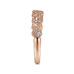 Clearance Gabriel & Co. 14K Rose Gold Floral Diamond Anniversary Band with Milgrain - 0.15 ct