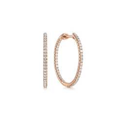 Clearance Gabriel & Co. 14K Rose Gold French Pave 20mm Round Inside Out Diamond Hoop Earrings