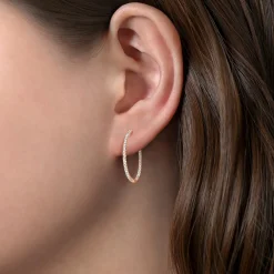 Clearance Gabriel & Co. 14K Rose Gold French Pave 20mm Round Inside Out Diamond Hoop Earrings