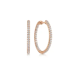 Outlet Gabriel & Co. 14K Rose Gold French Pave 20mm Round Inside Out Diamond Hoop Earrings