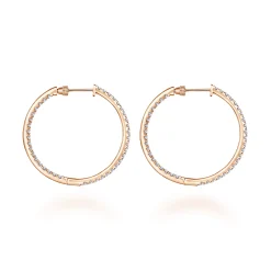 Gabriel & Co. 14K Rose Gold French Pave 30mm Round Inside Out Diamond Hoop Earrings