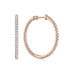 Gabriel & Co. 14K Rose Gold French Pave 30mm Round Inside Out Diamond Hoop Earrings