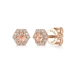 Discount Gabriel & Co. 14K Rose Gold Hexagonal Morganite and Diamond Stud Earrings