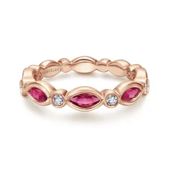Gabriel & Co. 14K Rose Gold Marquise Ruby and Round Diamond Stackable Ring