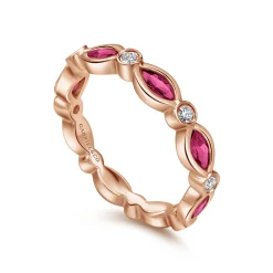 Gabriel & Co. 14K Rose Gold Marquise Ruby and Round Diamond Stackable Ring