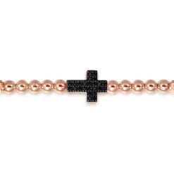 Sale Gabriel & Co. 14K Rose Gold 4mm Beaded Mens Bracelet with Black Spinel Cross