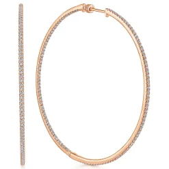 Hot Gabriel & Co. 14K Rose Gold 70mm Classic Diamond Hoop Earrings