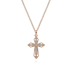 Online Gabriel & Co. 14K Rose Gold Openwork Diamond Cross Necklace