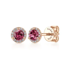 Discount Gabriel & Co. 14K Rose Gold Pink Tourmaline Diamond Halo Stud Earrings