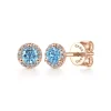 Best Gabriel & Co. 14k Rose Gold Round Cut Diamond Halo Swiss Blue Topaz Stud Earrings