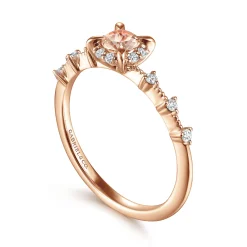 Discount Gabriel & Co. 14K Rose Gold Round Morganite and Diamond Halo Ring