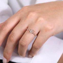Discount Gabriel & Co. 14K Rose Gold Round Morganite and Diamond Halo Ring
