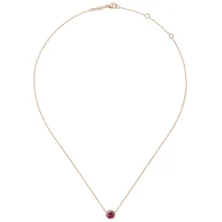 Discount Gabriel & Co. 14K Rose Gold Round Pink Tourmaline and Diamond Halo Pendant Necklace