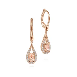 New Gabriel & Co. 14K Rose Gold Teardrop Morganite and Diamond Drop Earrings