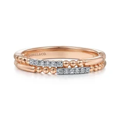Clearance Gabriel & Co. 14K Rose Gold Two Row Beaded Diamond Stackable Ring
