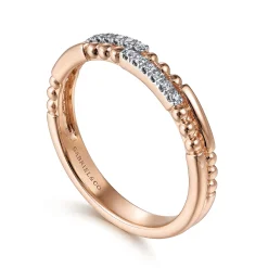 Clearance Gabriel & Co. 14K Rose Gold Two Row Beaded Diamond Stackable Ring