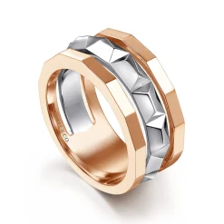 New Gabriel & Co. 14K Rose-White Gold Wide Faceted Ring in High Polished Finish
