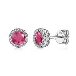 Online Gabriel & Co. 14K W.Gold Ruby Dia Halo Stud Earrings