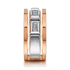 Best Gabriel & Co. 14K White and Rose Gold Faceted Ring with Diamond Baguettes in High Polished Finish