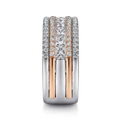 Clearance Gabriel & Co. 14K White and Rose Gold Wide Diamond Anniversary Ring - 1.75 ct