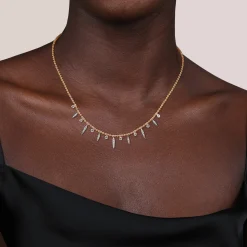 Outlet Gabriel & Co. 14K White and Yellow Gold Bead Chain and Diamond Droplet Necklace