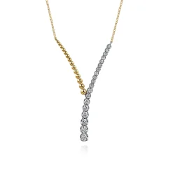 New Gabriel & Co. 14K White and Yellow Gold Bujukan Beads and Diamond Y Necklace
